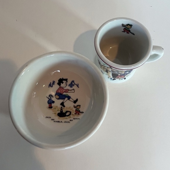Shenango China Child’s Bowl and Mug Set Jack Be Nimble, Peter Pumpkin Eater - Picture 2 of 14